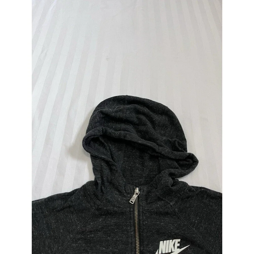 Nike Gym Vintage Hoodie Full Zip Charcoal Black Heathered Jacket Women's Large L